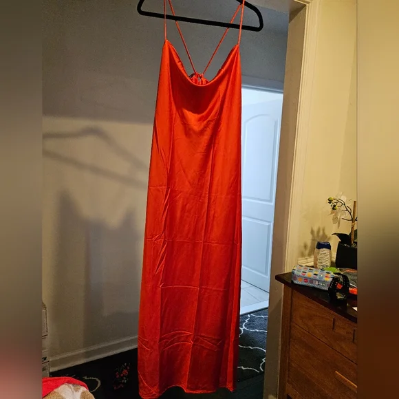 NWT Old Navy Satin Cowl Neck Maxi Dress Coral - Picture 2 of 4
